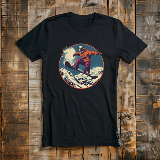 black T-shirt ski snowboard snow mountain patent sunset ride 2