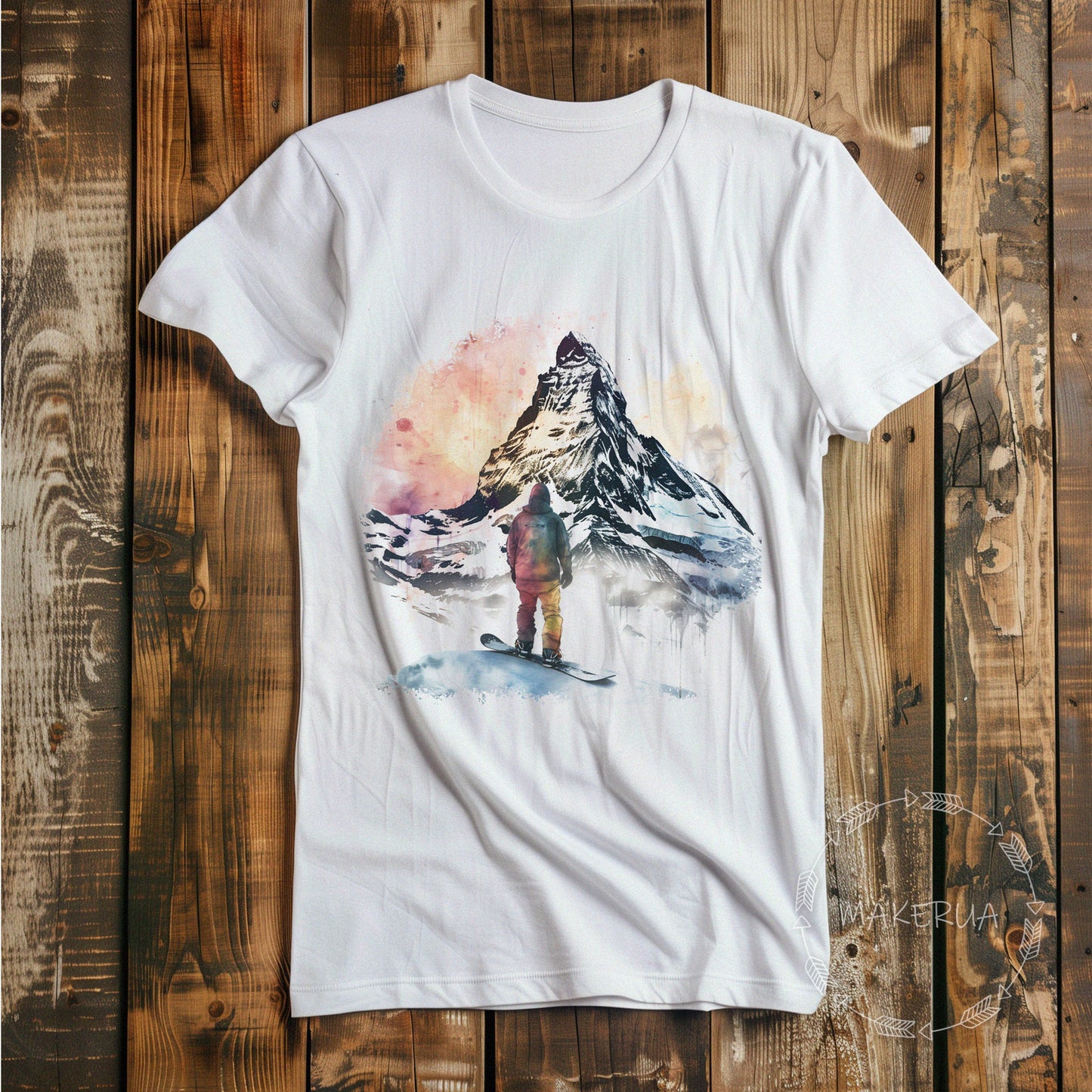 T-shirt print snowboard snowboarding mountain winter black white cotton gift birthday