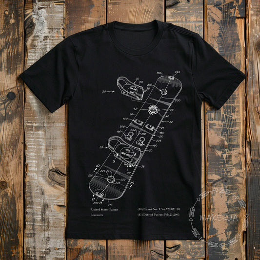 T-shirt with print snowboard snowboarding patent winter black white cotton gift birthday party