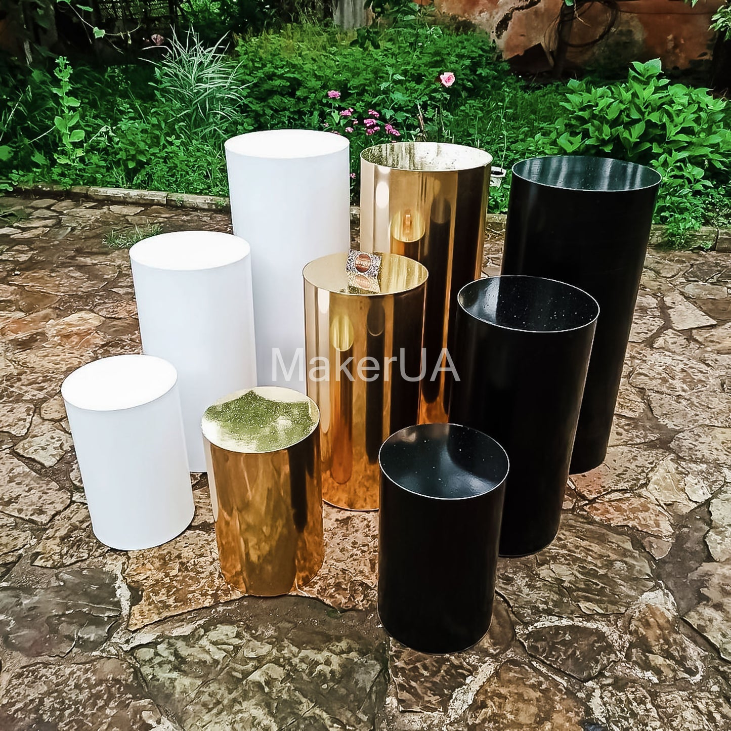 3pcs/set plinth stand column cylinder pedestal display pillar white silver gold black round table cake flower wedding birthday party