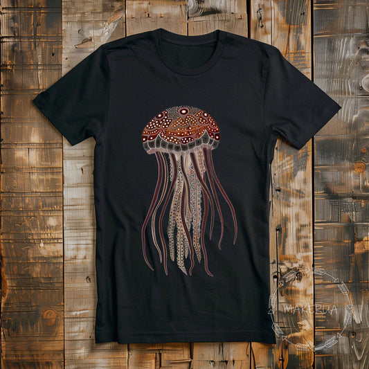 T-shirt jellyfish fish aborigines australia style white black tee shirt print gift birthday