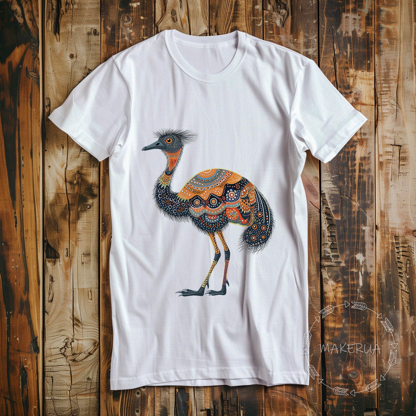 T-shirt emu bird aborigines australia style white black tee shirt print gift birthday