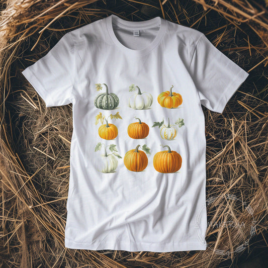 T-shirt pumpkin halloween autumn farm style white black tee shirt print gift birthday