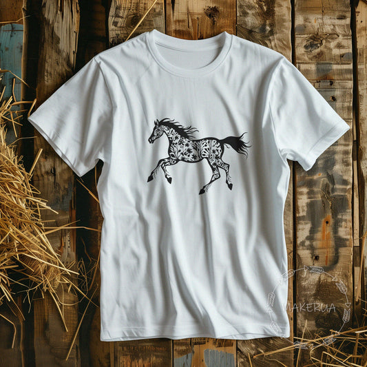 T-shirt horse mustang racing race white cotton tee shirt print gift birthday