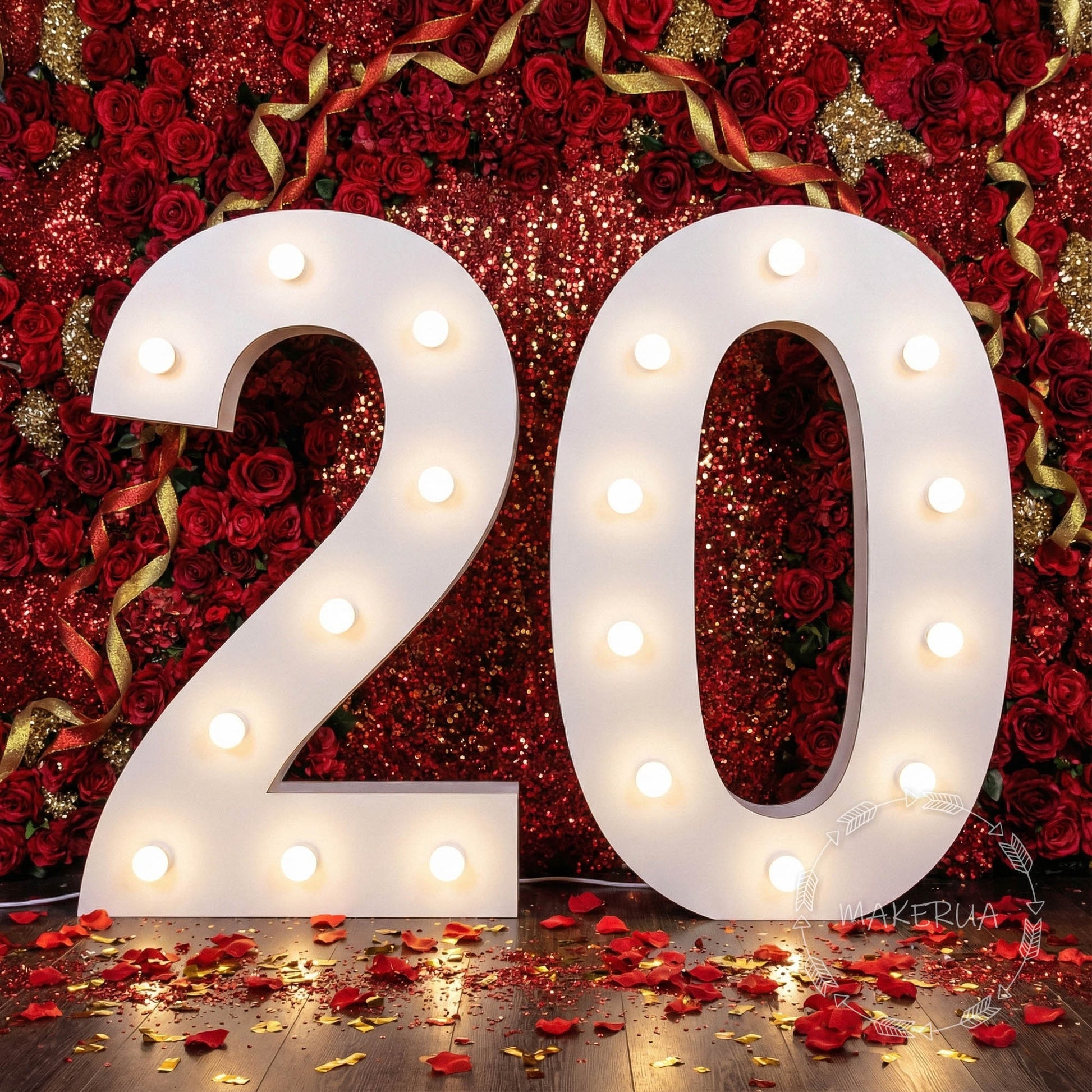 Number 20 Twenty birthday 1m (3.3ft) + LED Light Bulbs marquee numbers neon sign backdrop white decoration large giant big party props decor NHW20