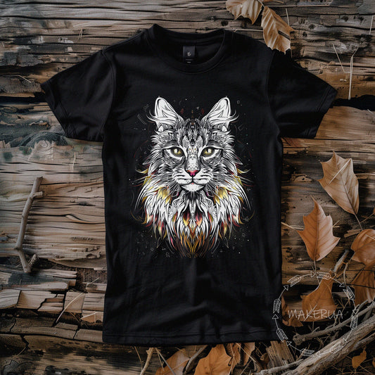 T-shirt maine coon cat white cotton tee shirt print gift birthday