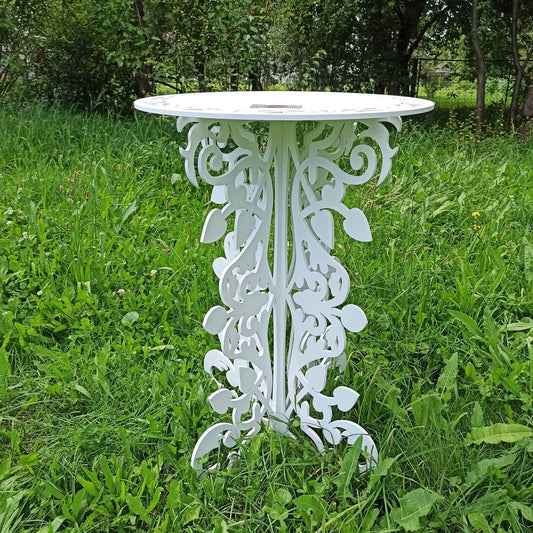 Table decorations accent plywood wooden wood white plant flower sweet cake stand pedestal baby shower birthday wedding event party prop shop photo booth balloon arch victorian style decor