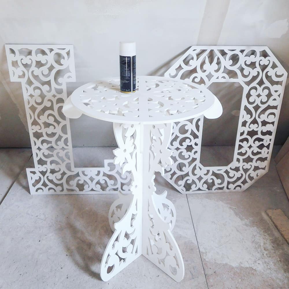 Table decorations accent plywood wooden wood white plant flower sweet cake stand pedestal baby shower birthday wedding event party prop shop photo booth balloon arch old victorian style decor