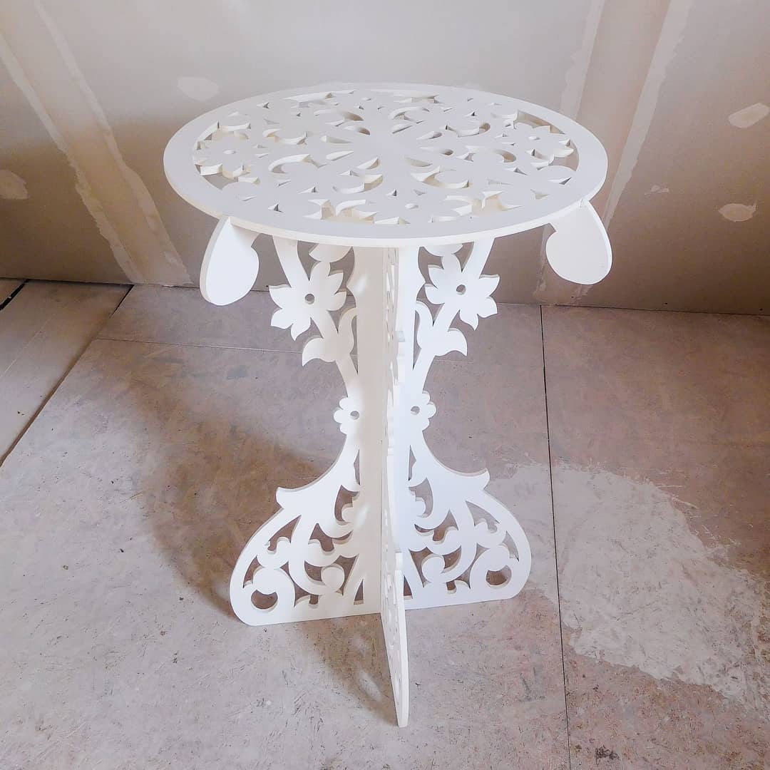 Table decorations accent plywood wooden wood white plant flower sweet cake stand pedestal baby shower birthday wedding event party prop shop photo booth balloon arch old victorian style decor