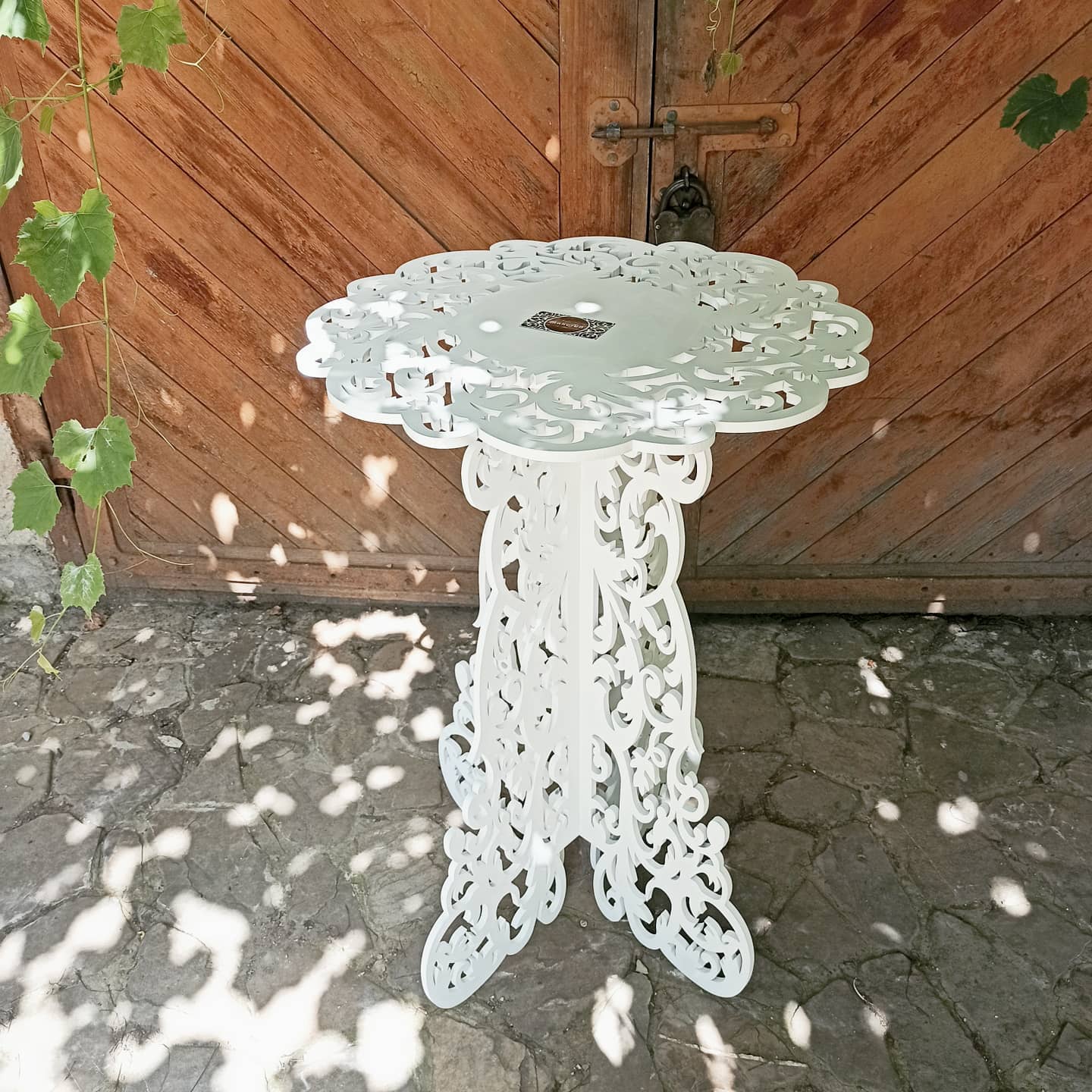 Table decorations accent boho lace plywood wooden wood white plant flower sweet cake stand pedestal baby shower birthday wedding event party prop shop photo booth arch victorian style decor