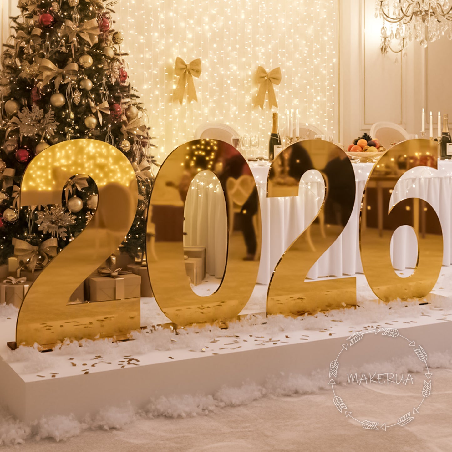 Mirror Gold Numbers 2026 for New Year and Christmas Decorations 1m (3.3ft)