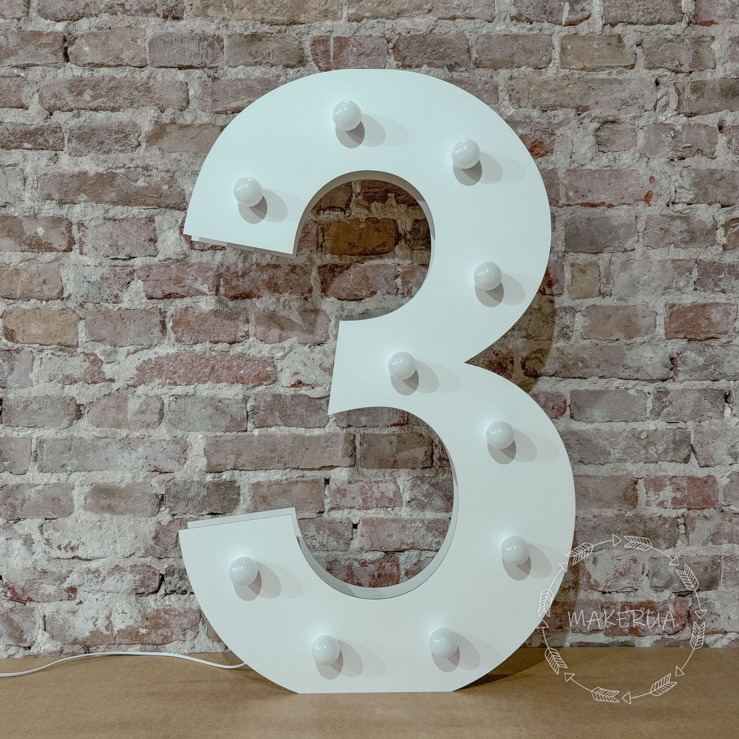 Number 3 Three birthday 1m (3.3ft) + LED Light Bulbs marquee numbers neon sign backdrop white decoration large giant big party props decor NHW3