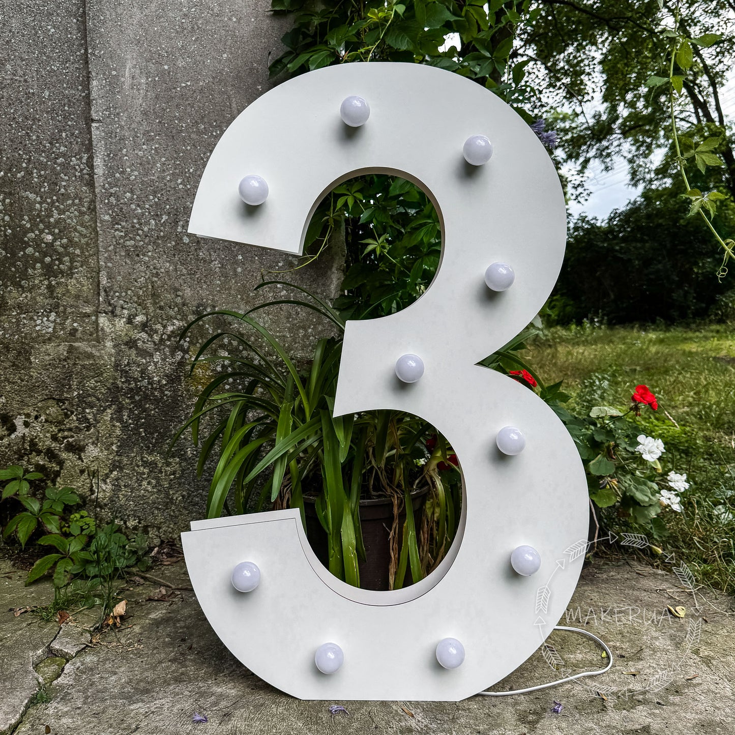 Number 3 Three birthday 1m (3.3ft) + LED Light Bulbs marquee numbers neon sign backdrop white decoration large giant big party props decor NHW3