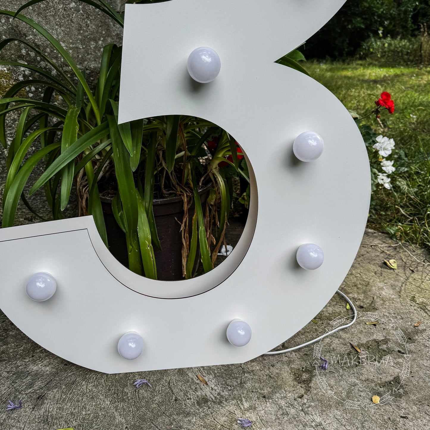 Number 3 Three birthday 1m (3.3ft) + LED Light Bulbs marquee numbers neon sign backdrop white decoration large giant big party props decor NHW3