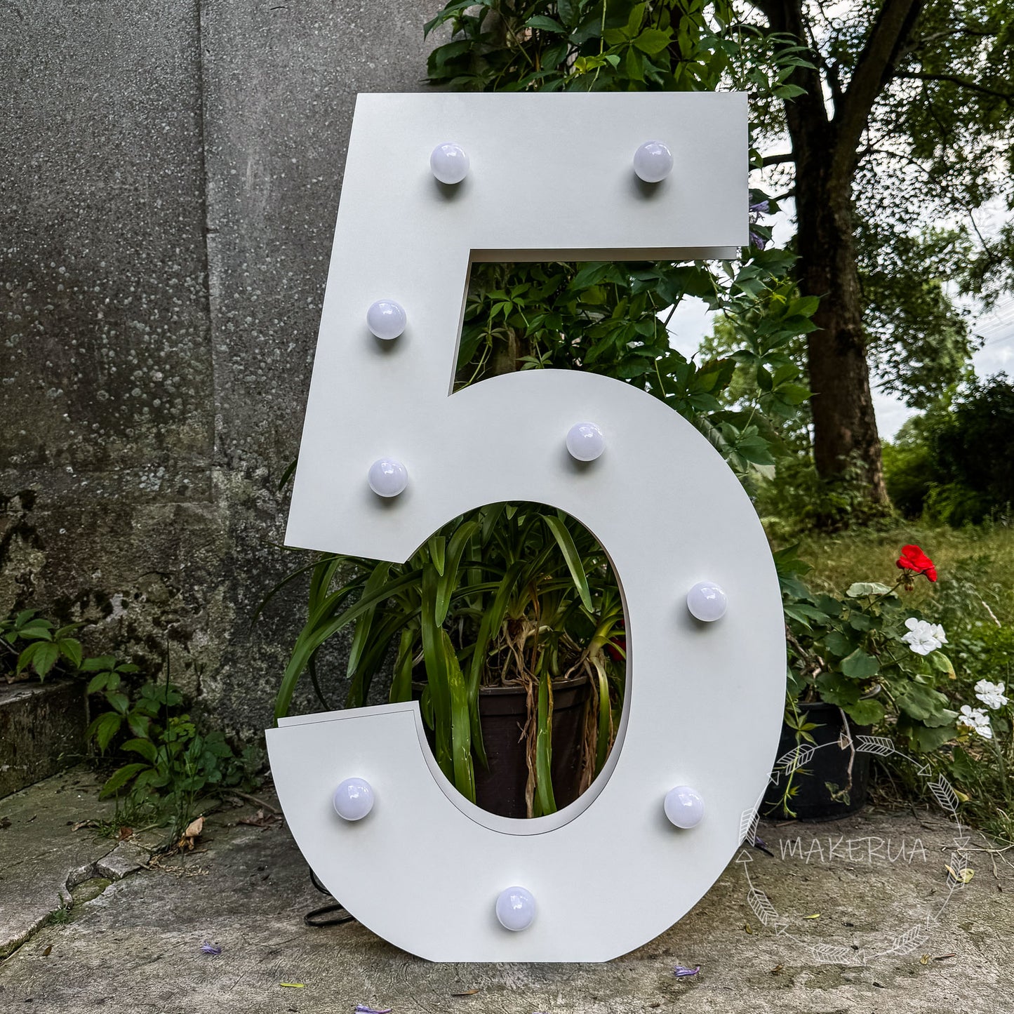 Number 5 Five birthday 1m (3.3ft) + LED Light Bulbs marquee numbers neon sign backdrop white decoration large giant big party props decor NHW5