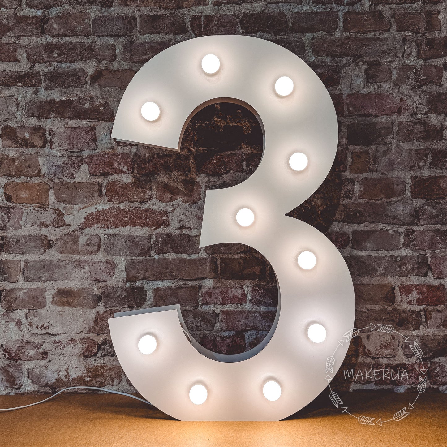 Number 3 Three birthday 1m (3.3ft) + LED Light Bulbs marquee numbers neon sign backdrop white decoration large giant big party props decor NHW3