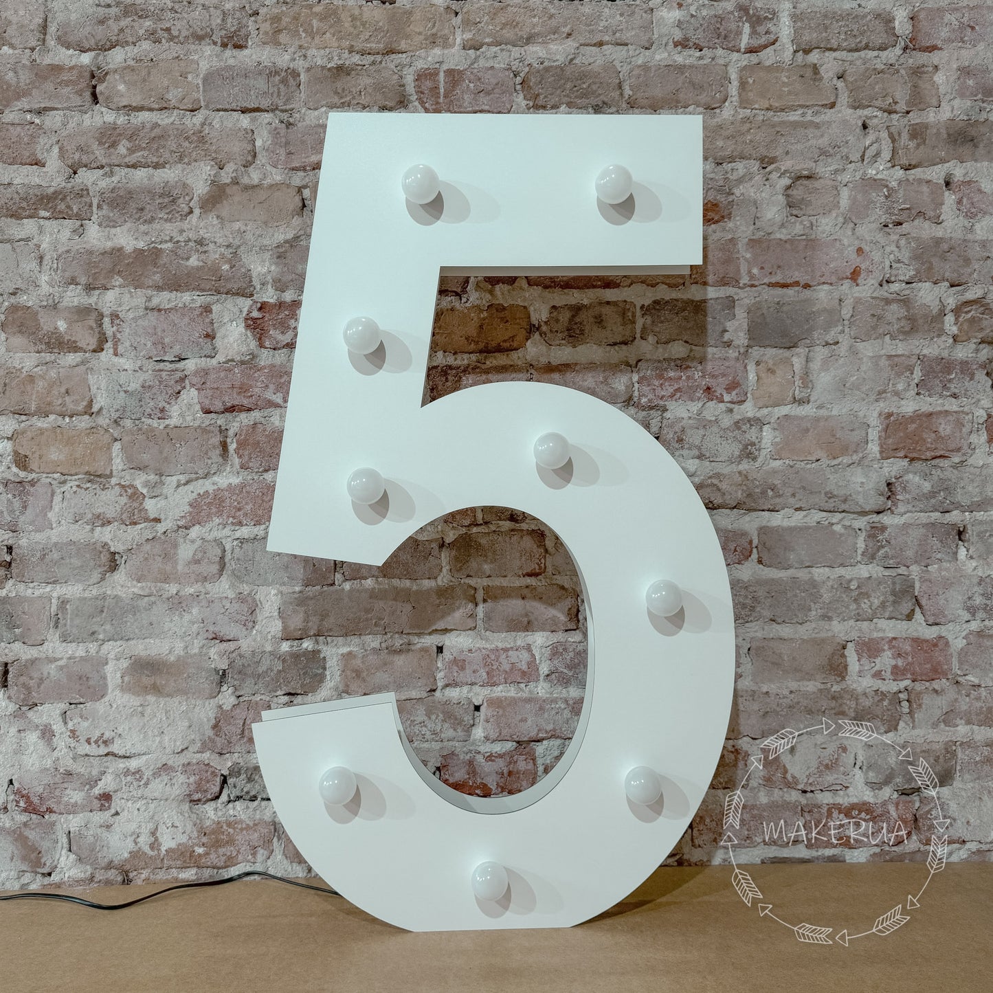 Number 5 Five birthday 1m (3.3ft) + LED Light Bulbs marquee numbers neon sign backdrop white decoration large giant big party props decor NHW5