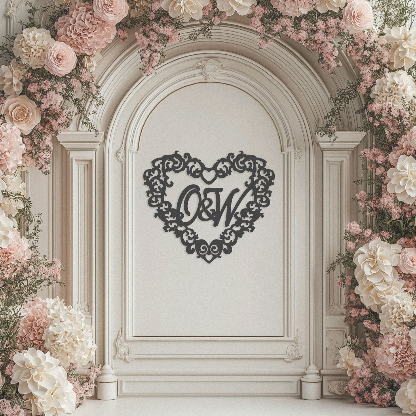 Initials Monogram Sign Letters Wedding Logo Arch Backdrop Wall Hanging Name Marriage Ceremony Heart Vine Top Personalized Custom Decorations