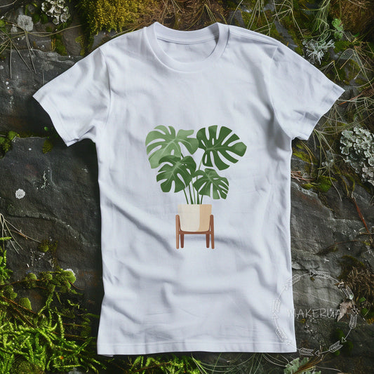 T-shirt monstera plant home house white cotton tee shirt print gift birthday