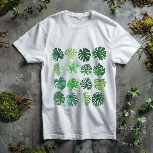 T-shirt monstera plant home house white cotton tee shirt print gift birthday