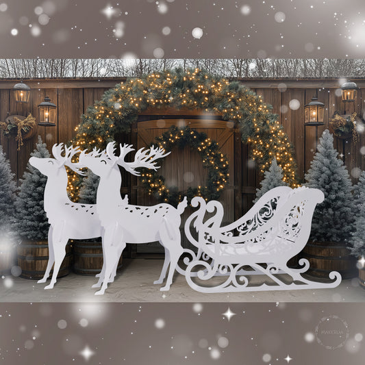 Sleigh and 2 Reindeers Set Life Size Christmas Decorations New Year 2025 Decor Hotel Mall Lobby Waterproof Outdoor Deer Statue Stag Winter