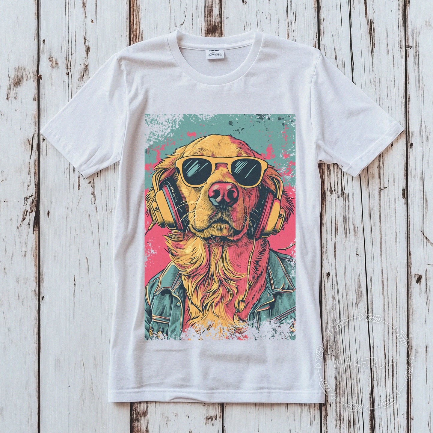 T-shirt golden retriver dog white black tee shirt print gift birthday