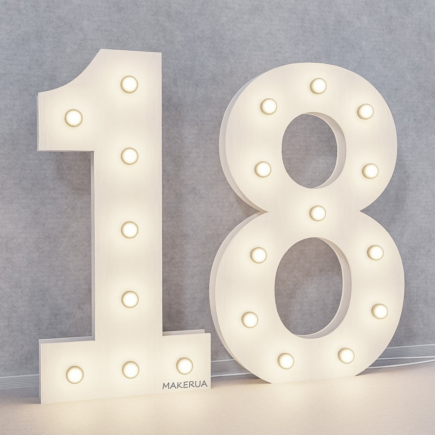 Light-up numbers '18' with led bulbs for birthday party