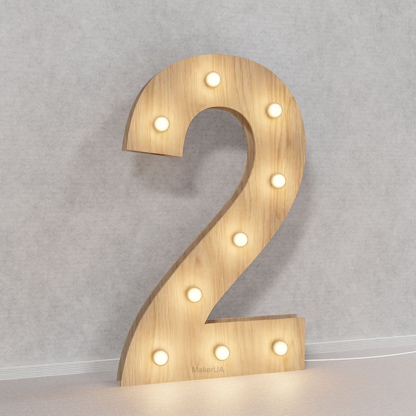 Number 2 Two 2nd birthday 1m (3.3ft) + LED Light Bulbs marquee numbers neon sign backdrop white decoration large giant big party props decor NHT2