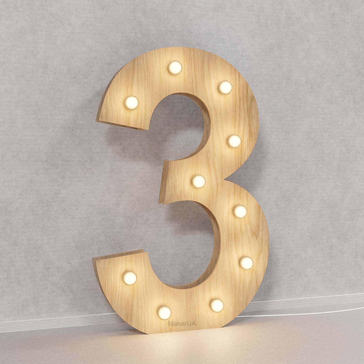 Number 3 Three birthday 1m (3.3ft) + LED Light Bulbs marquee numbers neon sign backdrop white decoration large giant big party props decor NHT3