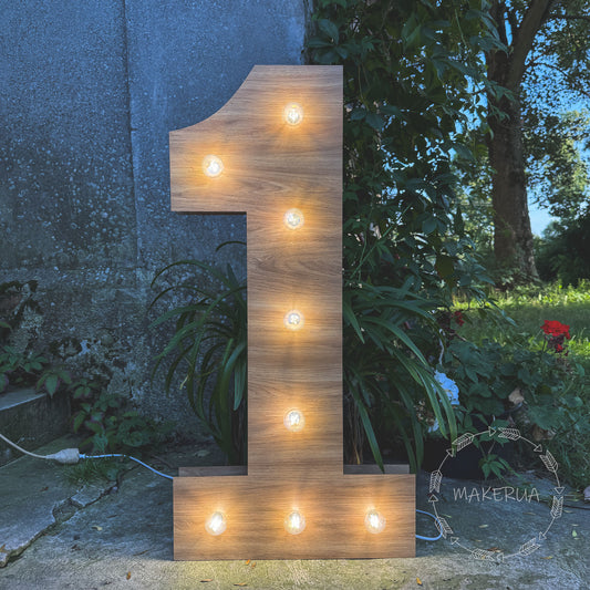 Number 1 one birthday Light Bulbs marquee numbers neon sign backdrop rustic wooden decoration large giant big party props decor MakerUA