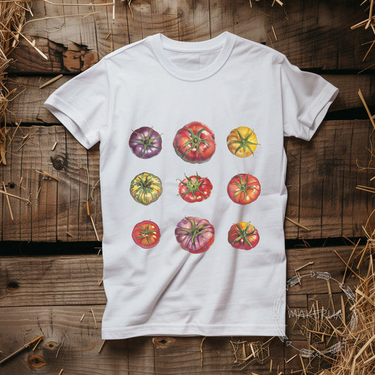 T-shirt tomato garden tomatoes farm white cotton tee shirt print gift birthday