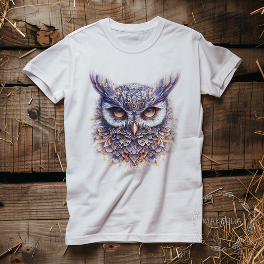 T-shirt owl bird white cotton tee shirt print gift birthday