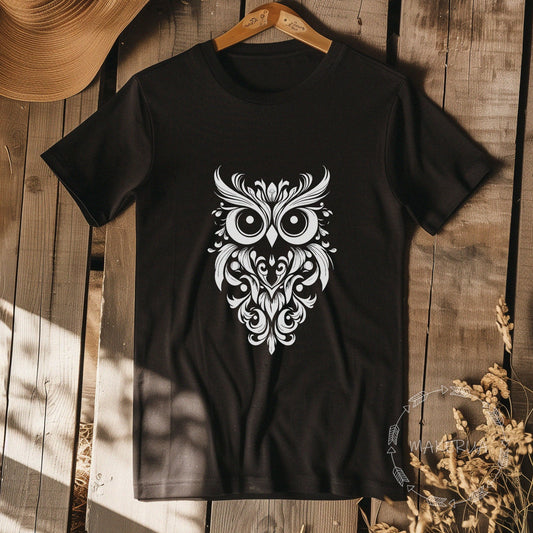 T-shirt owl bird white cotton tee shirt print gift birthday