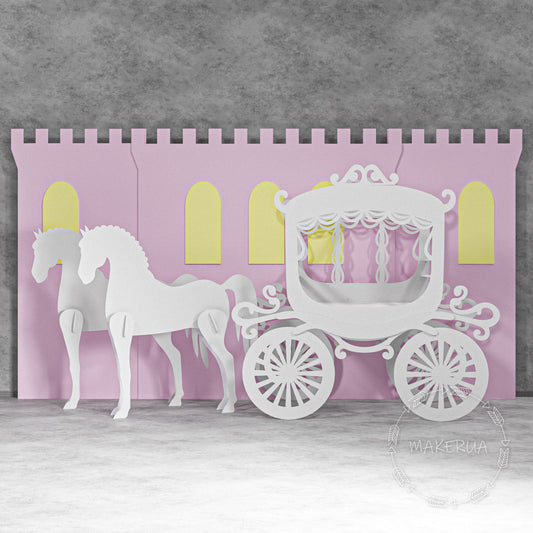 Set Birthday Party Princess Decorations Horse Carriage Cinderella Candy Cart Cake Table Rustic Wedding Backdrop Photo Booth Prop Event Decor