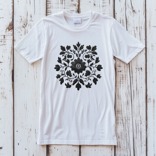 T-shirt embroidery style white black tee shirt print gift birthday