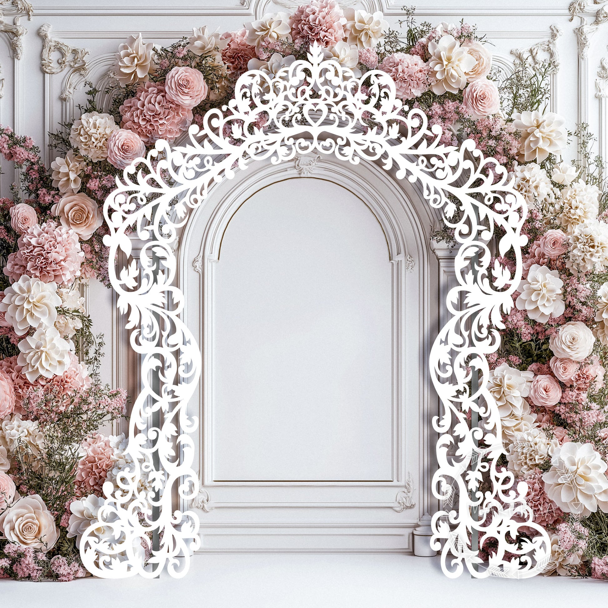Arch wedding backdrop arbor floral frame white wooden wood flower rustic birthday event party prop shop photo booth decorations decor lace boho style - MakerUA