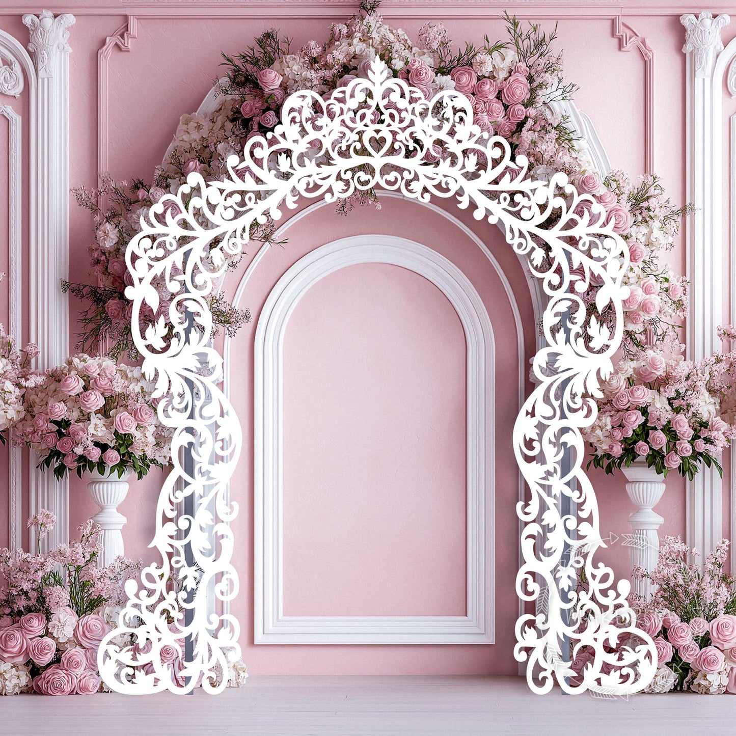 Arch wedding backdrop arbor floral frame white wooden wood flower rustic birthday event party prop shop photo booth decorations decor lace boho style - MakerUA
