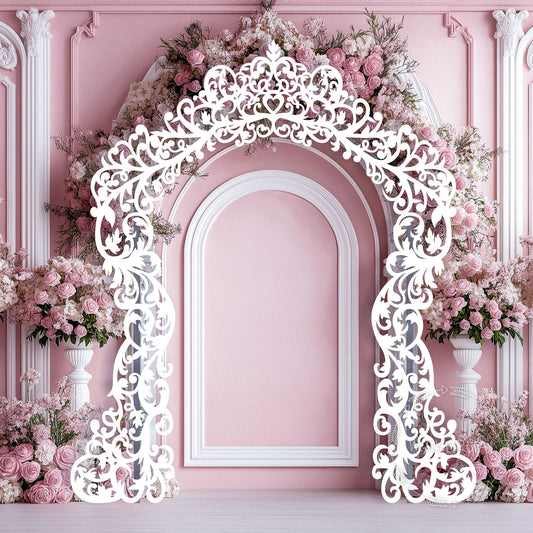 Arch wedding backdrop arbor floral frame white wooden wood flower rustic birthday event party prop shop photo booth decorations decor lace boho style - MakerUA